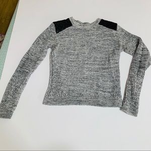 Gray sweater with faux leather